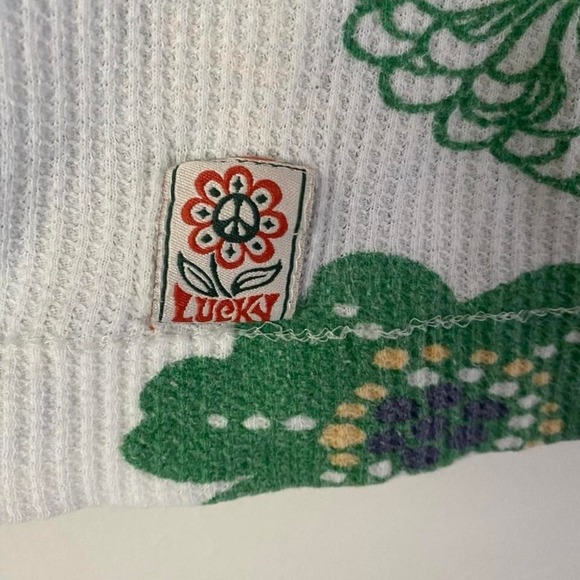 Vintage Lucky Brand Y2K Floral Henley Women's Top Waffle Texture 3/4 Sleeve L - Picture 5 of 5